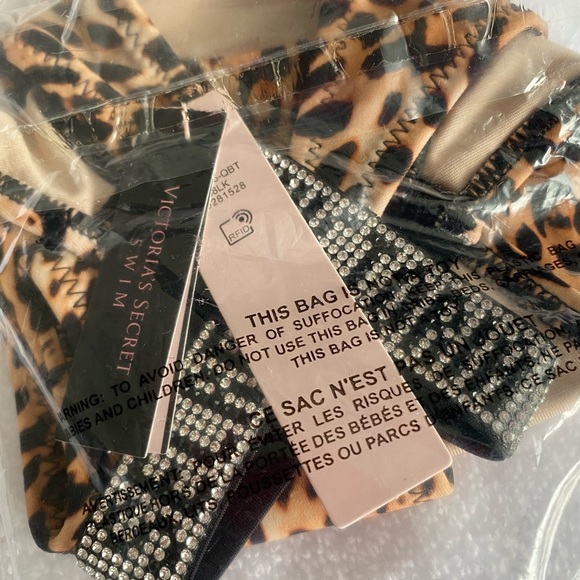 VICTORIA'S SECRET Natural Leopard Shine Strap Scoop Top Brazilian Panty Bikini - Picture 9 of 9